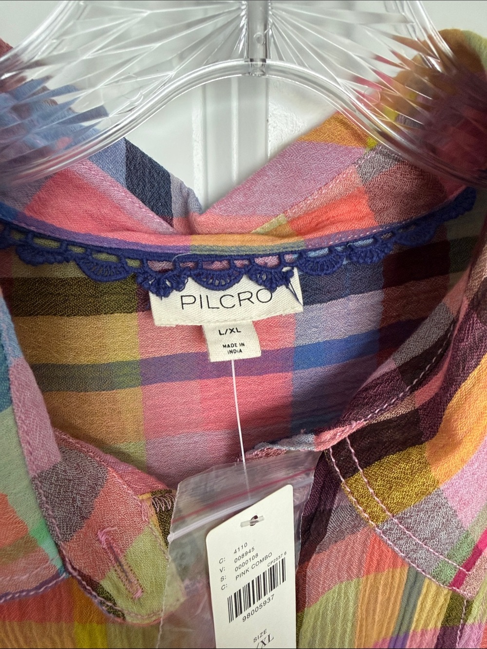 Pilcro Multicolor Plaid Button-Down Shirt - Pink, Blue, Green, Yellow - Picture 3 of 10